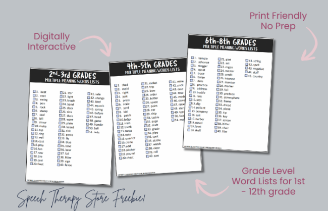 193+ Multiple Meaning Words Grouped by Grade + Free Worksheets - Speech ...