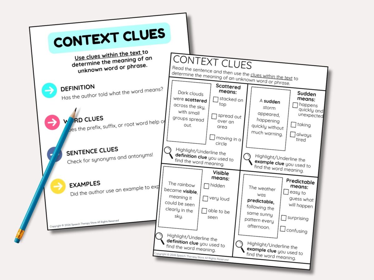 Free & Fun Context Clues Chart + Materials for Speech Therapy - Speech ...