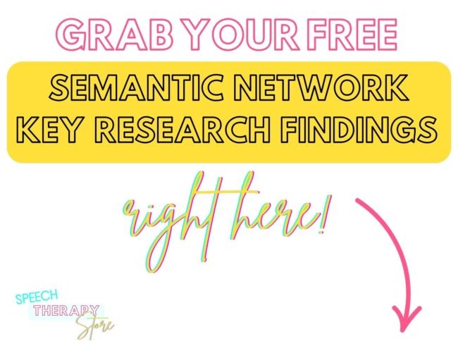 Bright graphic offering free semantic network key research findings resource for speech therapy